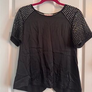 Rebecca Taylor Black Tee with Silver Studded Sleeves